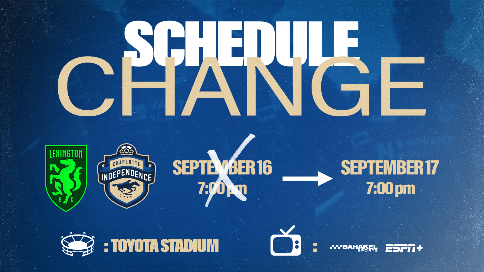 Charlotte Independence Announce Schedule Change with Lexington Sporting Club  featured image