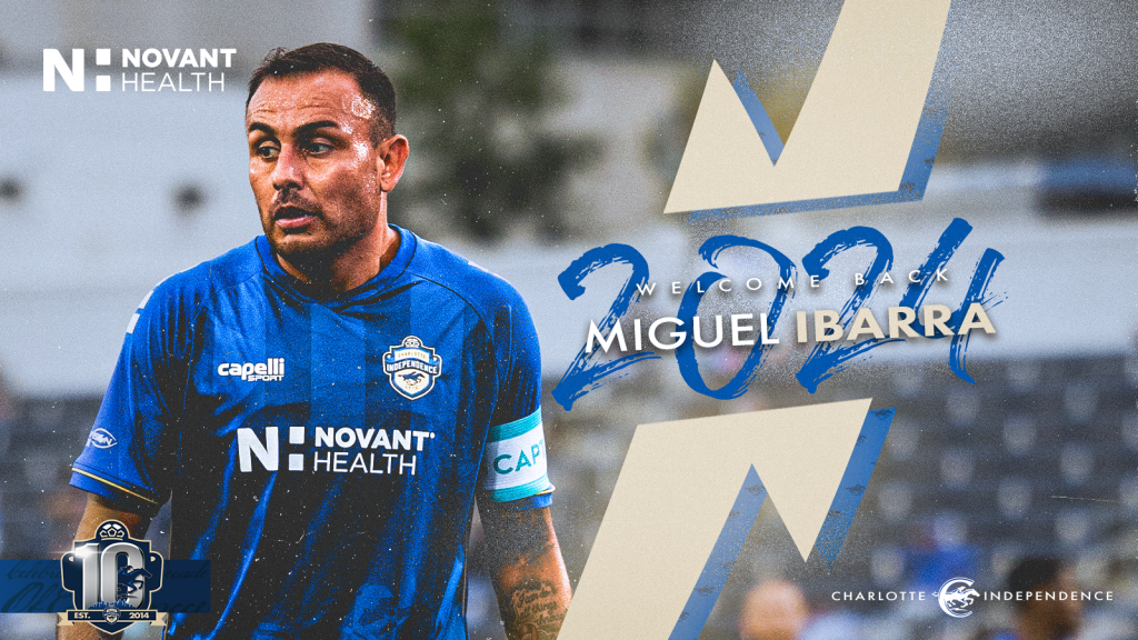 Welcome Back Miguel Ibarra Signing Graphic for Charlotte Independence 2024 Season